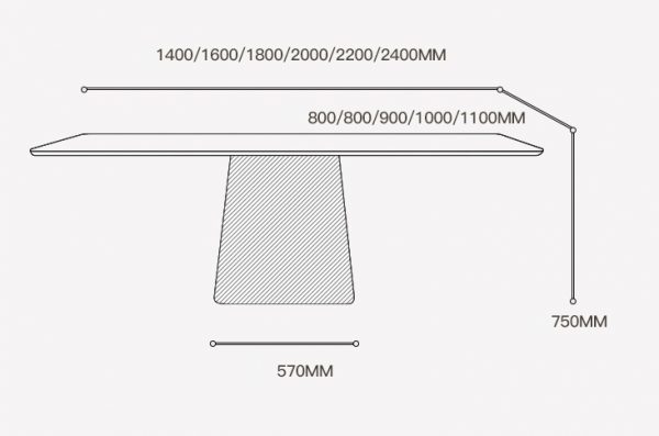 Mesa de comedor larga con encimera de pizarra minimalista