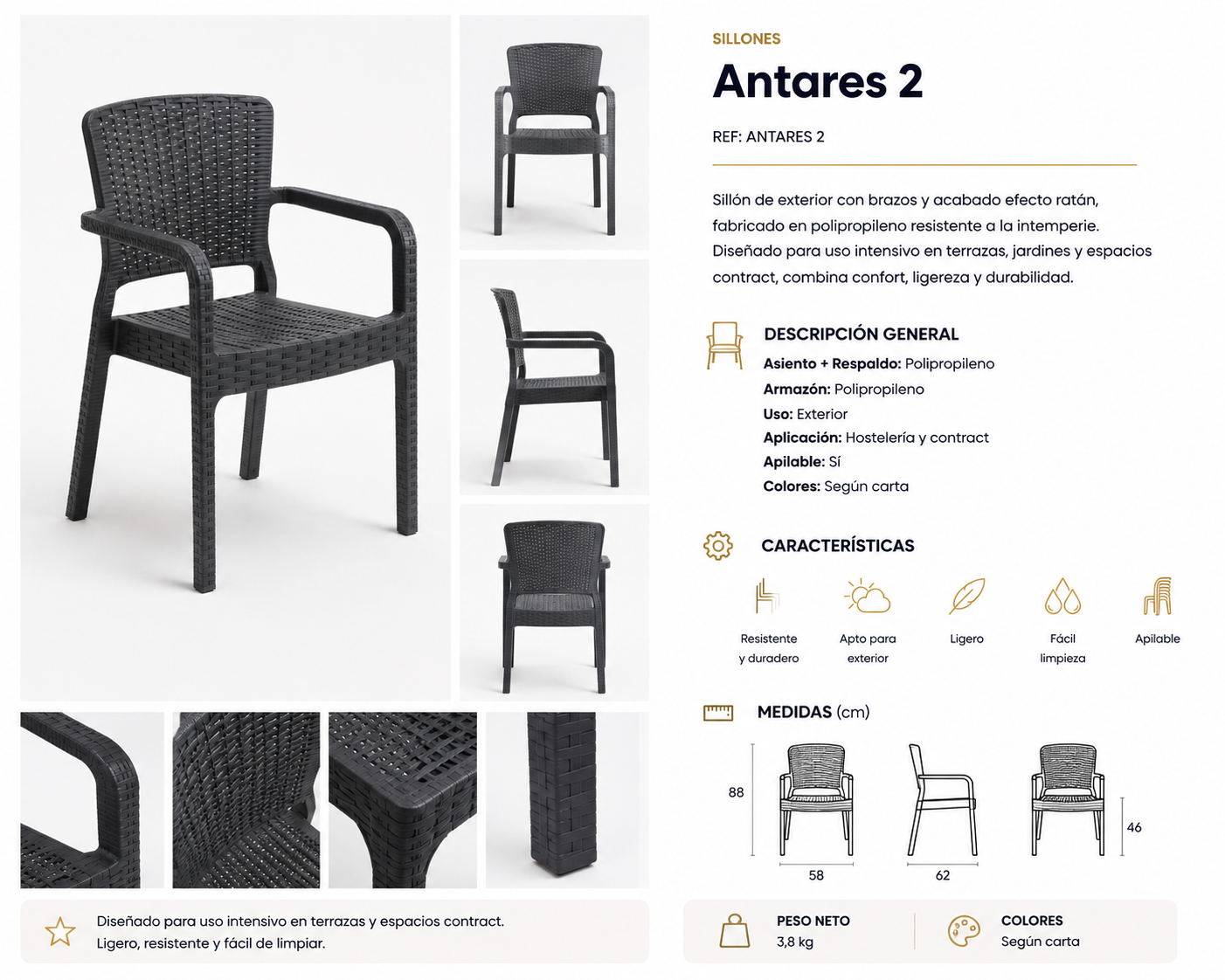 Silla exterior con reposabrazos RRO-2
